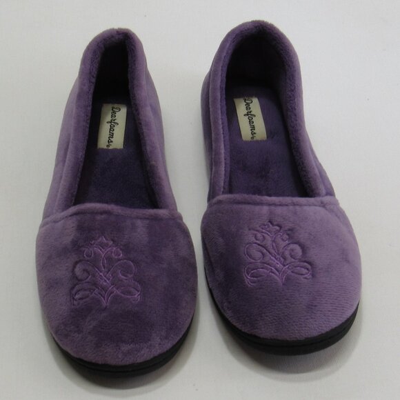 Dearfoams Women's Cozy Purple Velour Embroidered Ballet Slippers Size M (7-8) - Picture 2 of 10